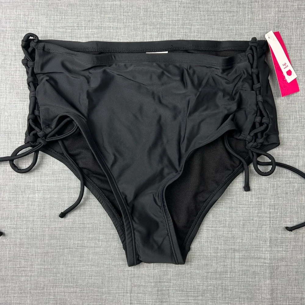 Xhiliration High Waist Side Tie Bikini Bottom Plus Size 14W 16W/18W 20W/22W - Picture 2 of 5